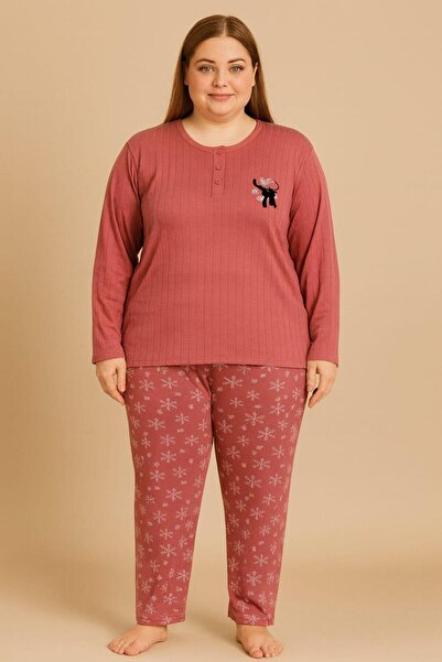 Pemilo Women's 05101 Plus Size 100% Cotton Interlock Pajama Set Dried Rose
