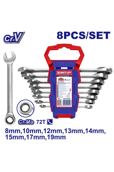 EMTOP Set de 8 chei cu clichet 8-19mm - ECSS10802,