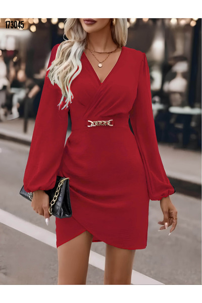 Modayakamoz New Season Women's Mini Dress Asymmetrical Cut Double Breasted Collar Crepe Fabric