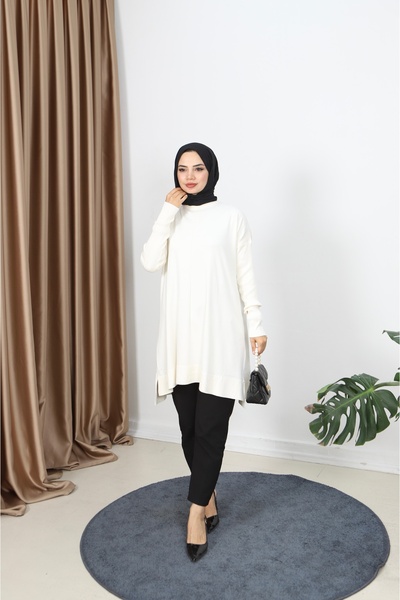 NİSUM MODA Ribbed Mercerized Tunic with Sleeves