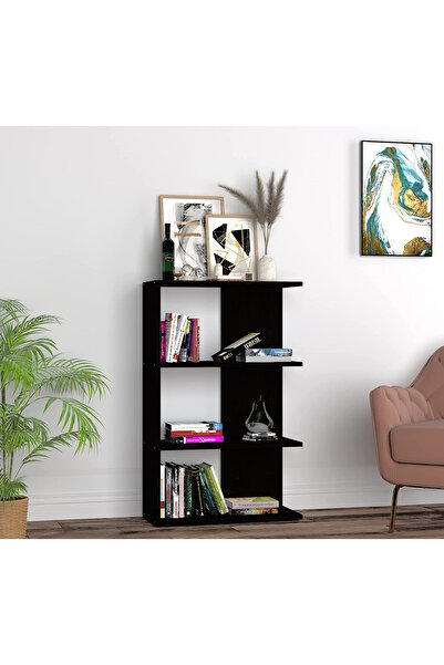 Modern home Wood Bookcase with 4 Bookshelf for Living Room and Bedroom and Office - 110cm -Black