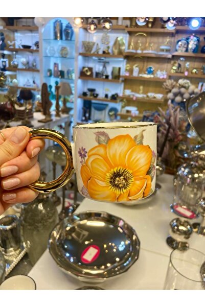 ÇIRPAN EV TURUNCU FLOWER PORSELEN KUPA