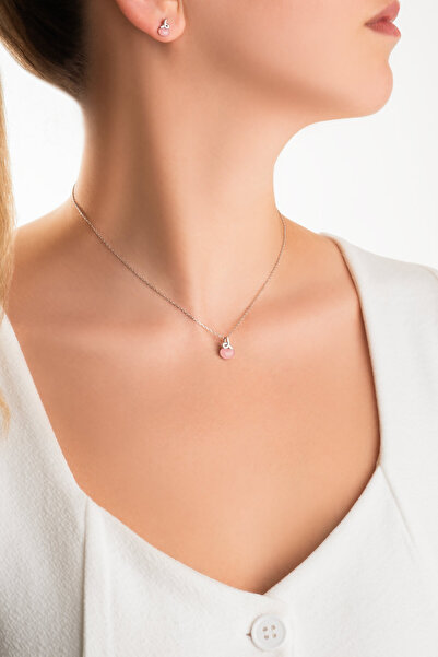 So CHIC... Kalsedon Zarafeti 18 Ayar Beyaz Altın Kaplama 42 Cm Gümüş Kolye