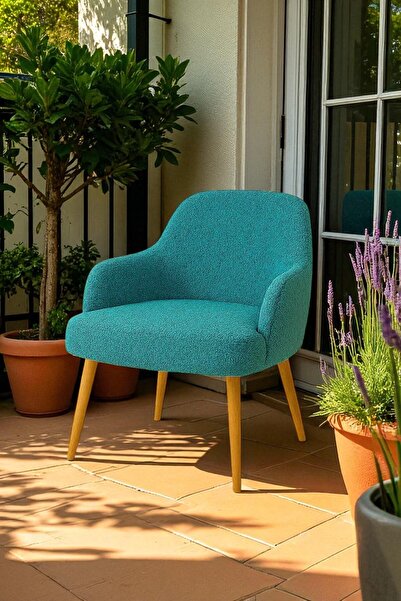 WoodyMaison Morina Peluş Kumaş Sırtlı Puf Sandalye – Ahşap Ayaklı, Makyaj Mas...