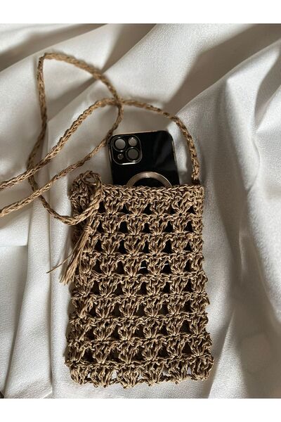 İhtiyacımVar Straw Color Phone Bag - 13X20 cm Stylish Decorative Phone Friendly