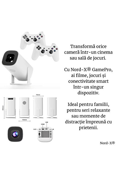 Nord-X Nord-X® GamePro Smart Video Projector, Android 11, 4K, 5G WiFi, Two Wireless Consoles, Retro Games