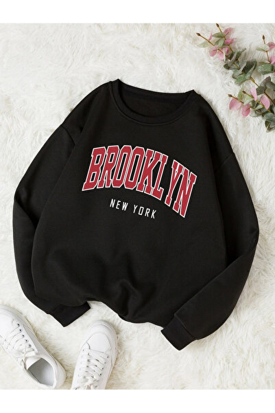 YUVEST Blackrock Unisex supradimensionat BROOKLYN cu imprimeu guler rotund Bl...