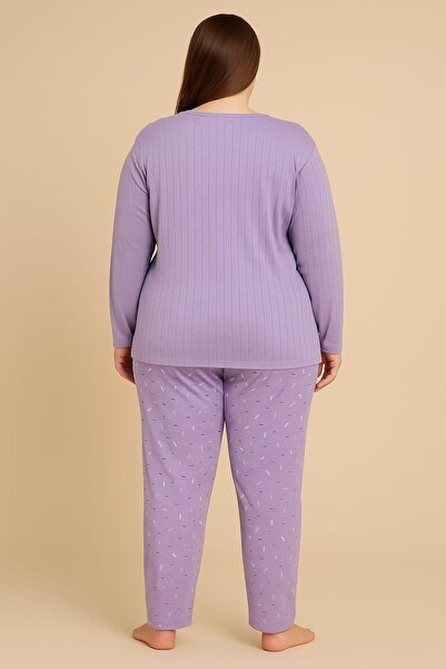Pemilo Women's 05113 Large Size 100% Cotton Interlock Pajama Set Purple