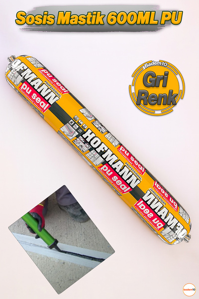 Badem10 600 ml Sosis PU Silikon Mastik Gri Poliüretan Yapıştırıcı Yalıtım Cam Ahşap Beton Derz Dolgu