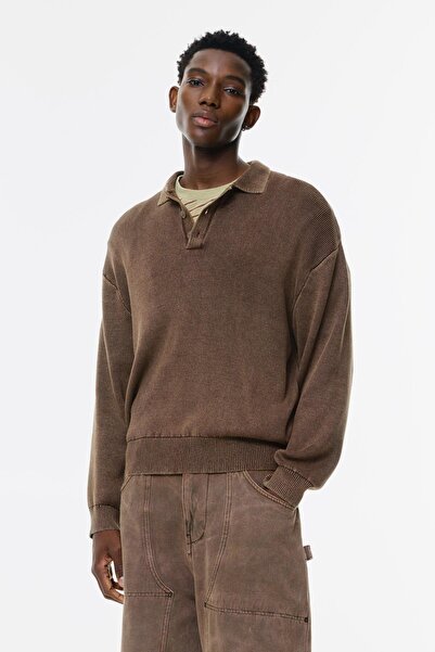 Pull & Bear Acid wash knit polo shirt