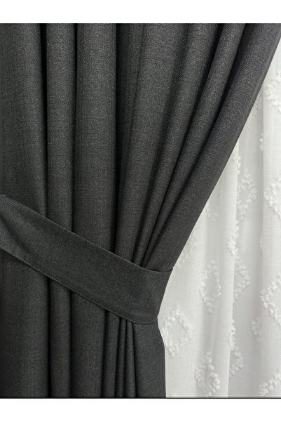 perkoz Keten Fon Perde Antrasit Fon 1/2,5 Orta Pile
