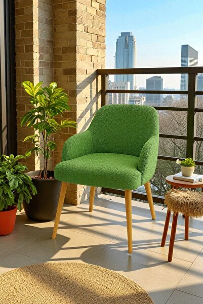 WoodyMaison Morina Peluş Kumaş Sırtlı Puf Sandalye – Ahşap Ayaklı, Makyaj Mas...