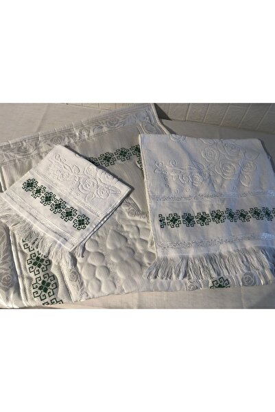 Vinezza Home Collection Green Floral Motif Handmade Etamine Fabric 3-Piece Prayer Rug Set