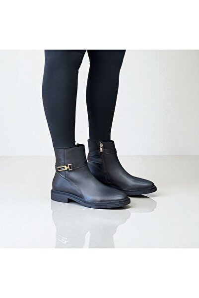 NE&VE SHOES Μαύρες γυναικείες μπότες με φερμουάρ με αγκράφα από γνήσιο δέρμα