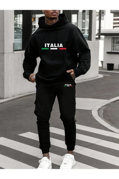puolikuu Tracksuit Set Sweatshirt Jogger - Oversize Hoodie with Itly Printed on It