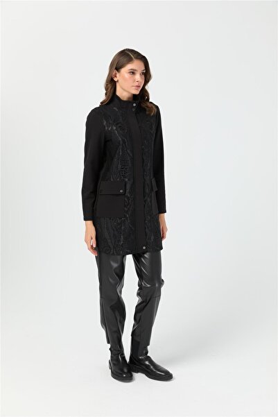 Esswaap Dantel Kaplamalı Giy Çık Tunik Siyah