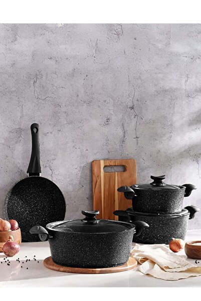 OMS 3102 – 9 Pcs Granite Cookware Set | Black | Made in Turkey