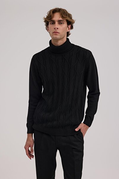 Jakamen Μαύρο πλεκτό πλεκτό ρούχο με λεπτή εφαρμογή με μοτίβο