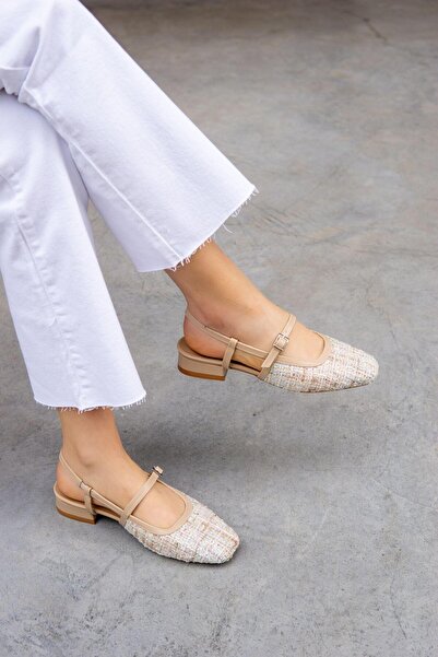 LamintaGlobal Sista Beige Women's Ballerinas with Tweed Detail