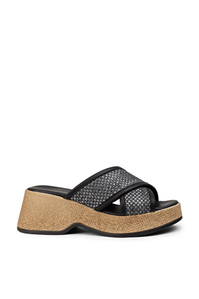 Deery Black Wedge Heel Women's Slippers