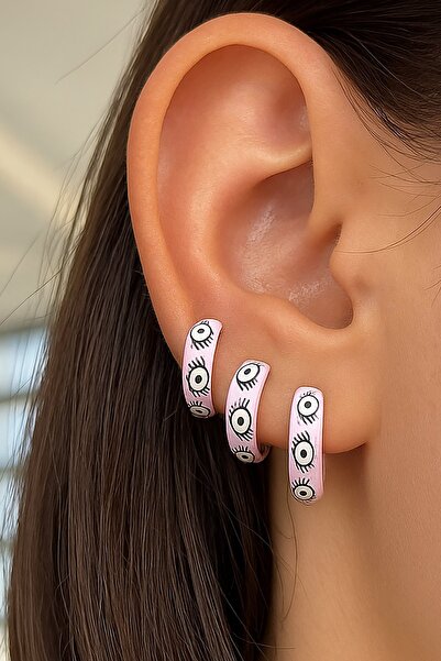 TAKIŞTIR طقم أقراط YSX مكون من 3 قطع على شكل عين فضية اللون