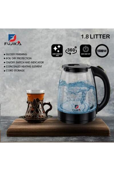 New Gold Fujika Electric Glass Water Boiler - 1500W - 1.8L - Black - FG-01