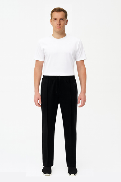 Cottonland Men's Elast Classic Cut Regular Waist Lycra Front Seam Sweatpants Black