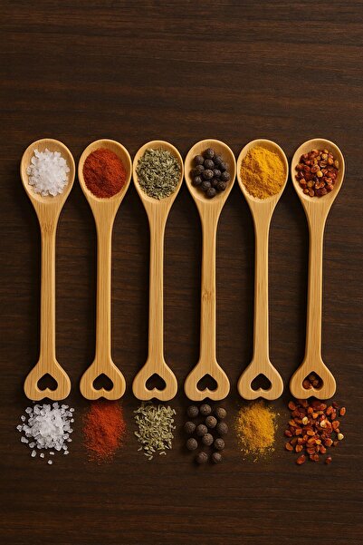 EWs طقم ملاعق توابل خشبية 6 قطع 15 سم