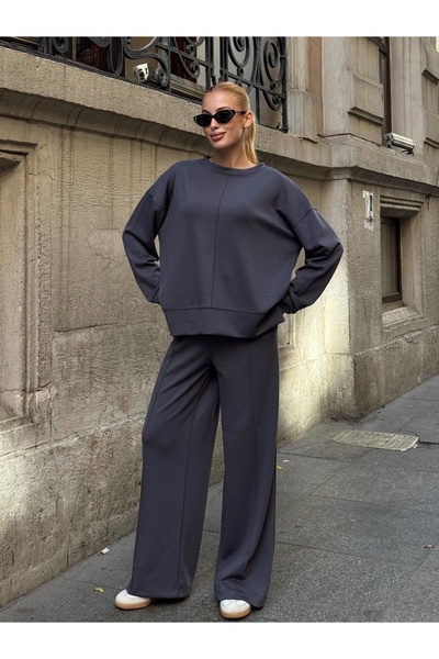 Buklemoda Modal Fabric Gray Oversize Sweat Double Set
