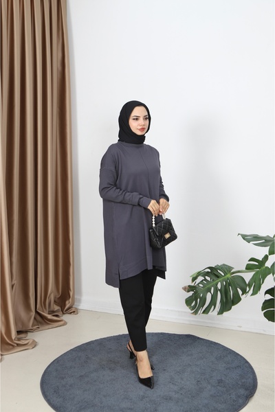 NİSUM MODA Ribbed Mercerized Tunic with Sleeves