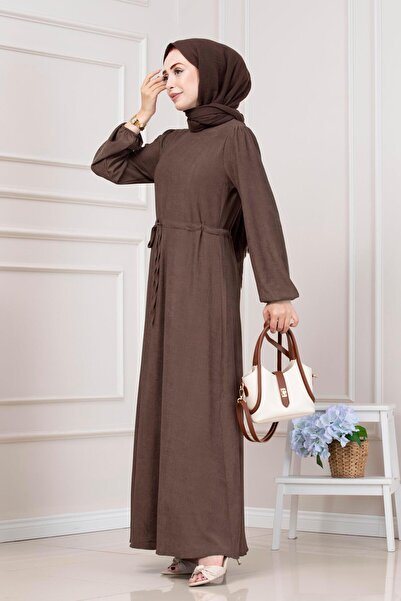 Sevitli Φόρεμα με τούνελ στη μέση και κορδόνια-Καφέ