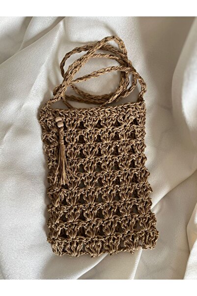 İhtiyacımVar Straw Color Phone Bag - 13X20 cm Stylish Decorative Phone Friendly