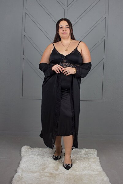 Truva XXL Black's Nobility Plus Size Nightgown and Robe Set