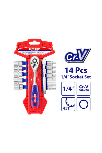 EMTOP Set chei tubulare cu clichet de 1/4" 14 buc - ESKT14141,
