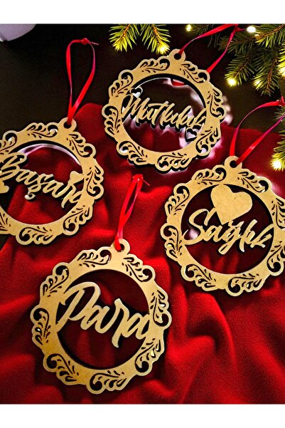 Armada مجموعة من 4 زينة خشبية لشجرة عيد الميلاد - السعادة، المال، الصحة، النج...