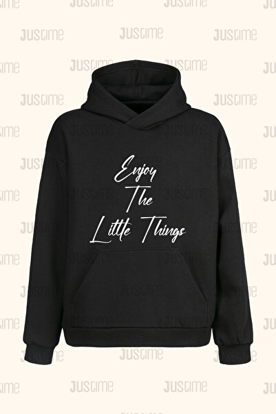Justime تصميم Enjoy The Little Things سترة بغطاء للرأس سوداء اللون للجنسين مع...