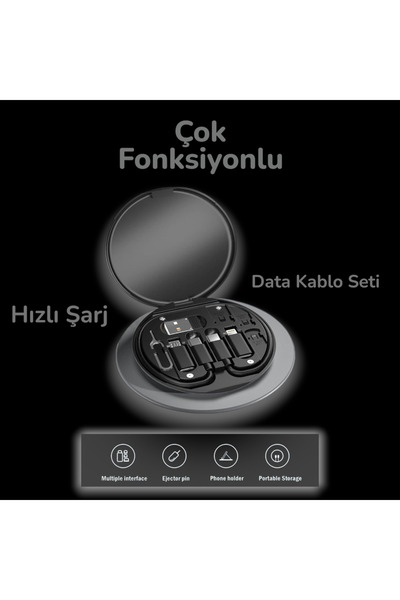 Tek-İş 1 Adet 60W Hızlı Şarj Çoklu USB Kablo Seti – Type C, Lightning, Micro Uyumlu, Telefon Standlı