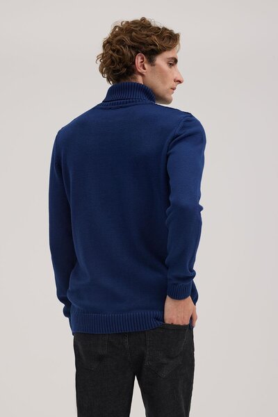 Jakamen İndigo Slim Fit Desenli Tam Balıkçı Yaka Triko