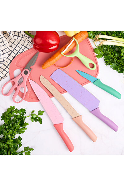 Onuvio Σετ 7 τεμαχίων πολύχρωμων μαχαιριών, εξαιρετικά αιχμηρά, κόφτης λαχανικών, Onuvio™