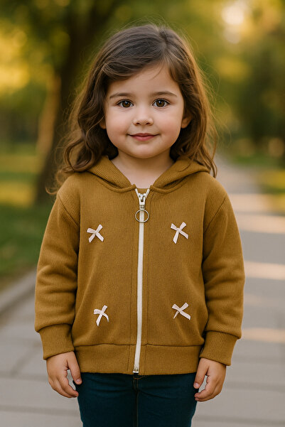 Yalçınoğlu Kids Hanorac cu glugă și fermoar pentru fete I Detaliu cu fundă I ...