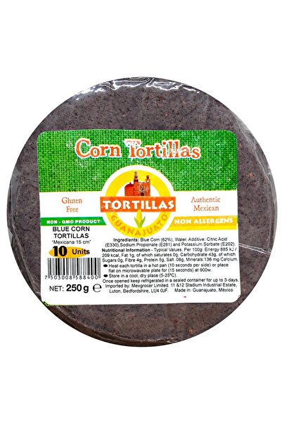 Tortillas Guanajuato Tortilla de porumb albastru 15 cm - 10 bucăți (250g)