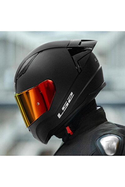LS2 RAPID 2 R MAT SİYAH MOTOSİKLET KASKI IRIDIUM KIRMIZI VE ŞEFFAF VİZÖR + SPOİLER