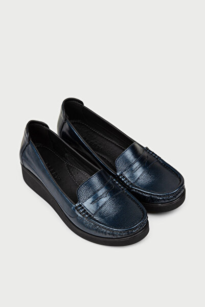 Deery Women's Navy Blue Genuine Leather Wedge Heel Shoes