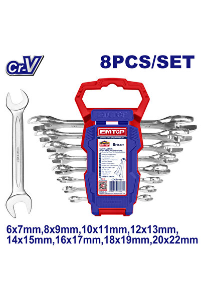 EMTOP Set of double open-end combination wrenches, 8 pcs - EDES10801,