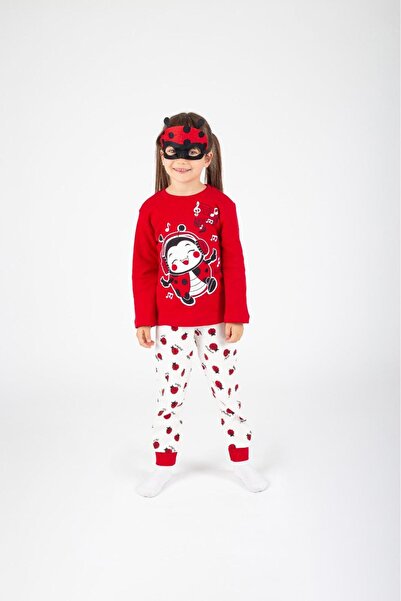 Esterella Girls' Masked Combed Cotton Children's Pajama Set / Red Pajama Set / Seasonal Children's Pajama Set