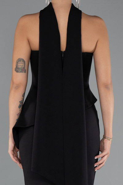 Abiyefon Siyah Taşlı Straplez Yaka Peplum Kesim Uzun Abiye ABU5329