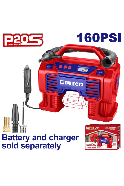 EMTOP Compresor de aer auto fără baterie și încărcător, 11 bar - ELAC2002,