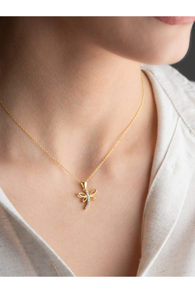 Two Arts Jewelry Kuyruğu Taşlı Yusufçuk Kolyesi | 925 Ayar Gümüş / 14K Altın Kaplama / Bronz Seçenekli