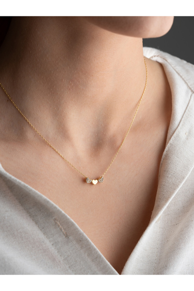 Two Arts Jewelry Üç Kalp Kolye | 925 Ayar Gümüş / 14K Altın Kaplama / Bronz Seçenekli