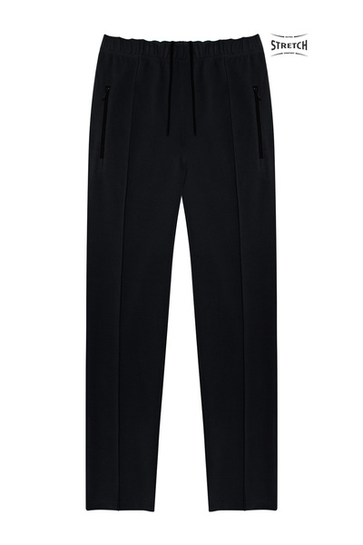 Cottonland Men's Elast Classic Cut Regular Waist Lycra Front Seam Sweatpants Black